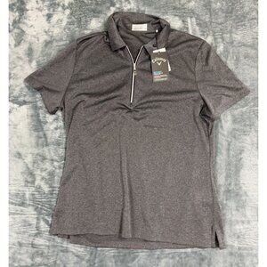 Callaway Womens Large Polo Shirt Gray Short Sleeve Zip Collar NWT